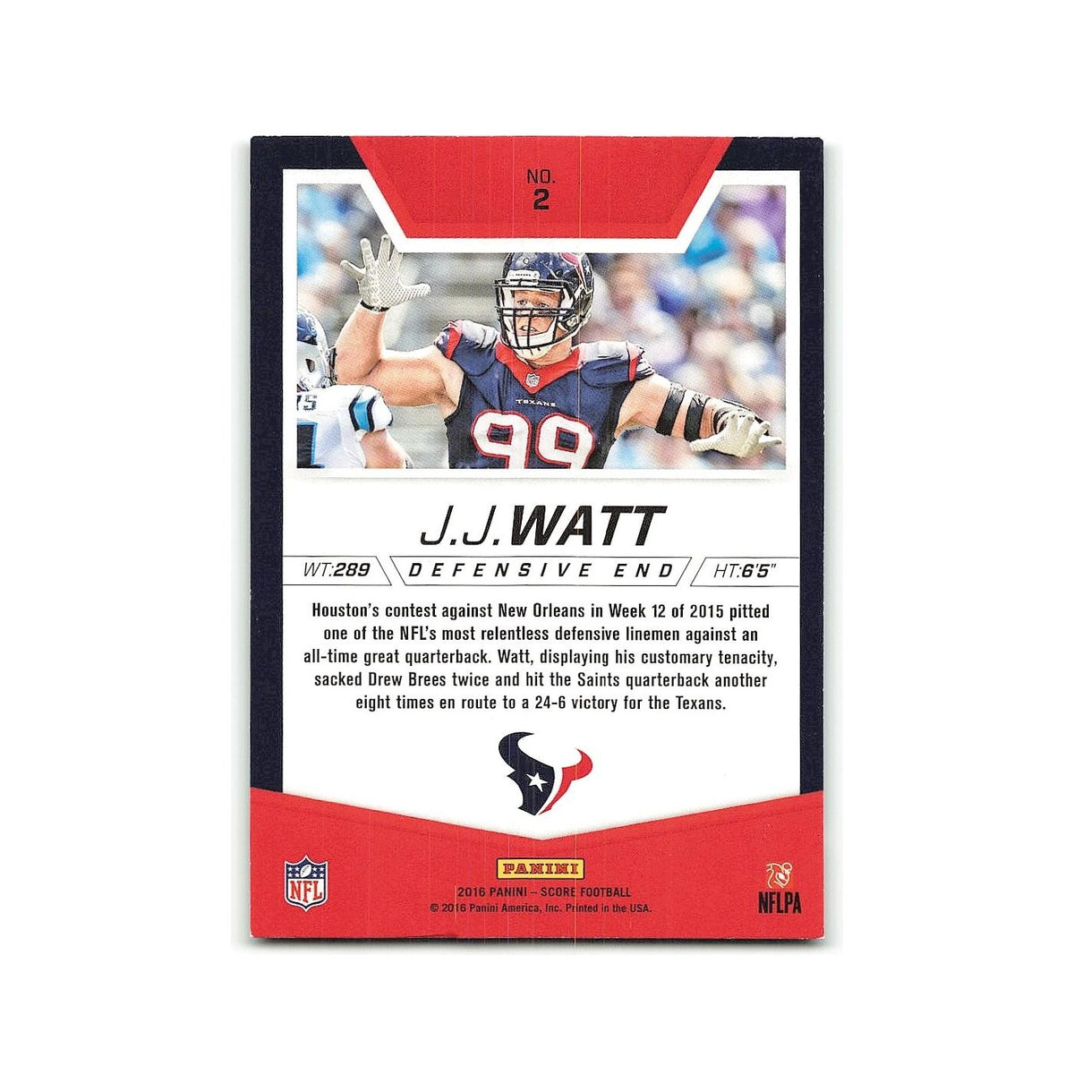 J.J. Watt 2016 Score Stoppers #2 Houston Texans Football Card NM
