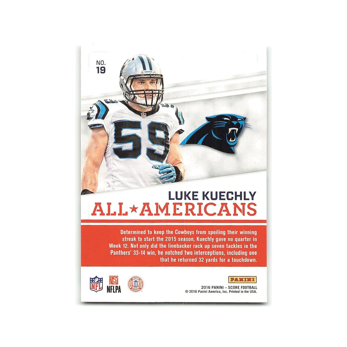 Luke Kuechly 2016 Score All-Americans Red #19 Carolina Panthers Football Card NM