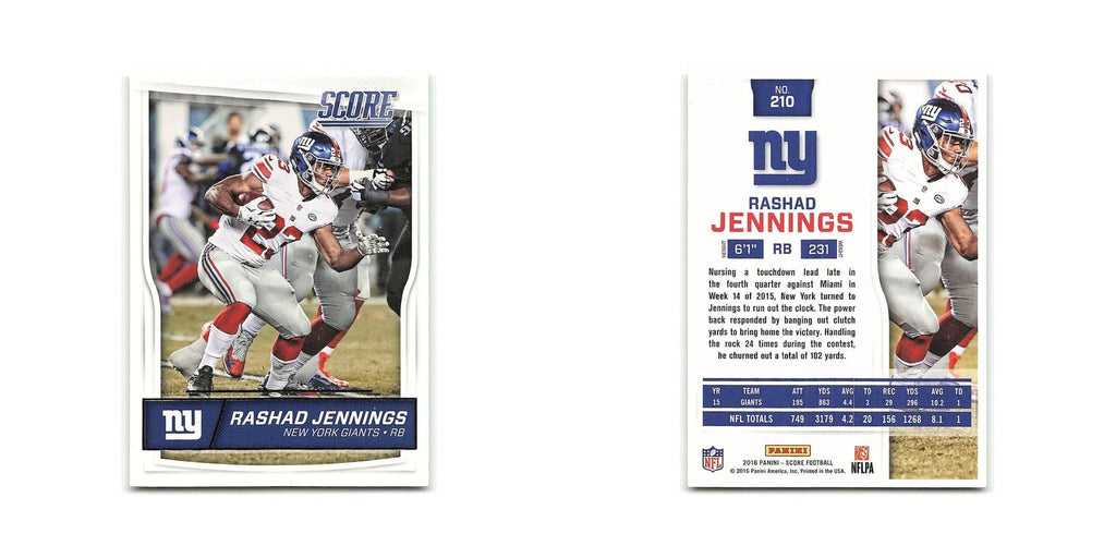 Rashad Jennings 2016 Score #210 New York Giants Football Card NM
