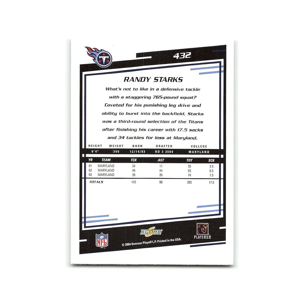 Randy Starks Rookie 2004 Score #432 Tennessee Titans Football Card NM