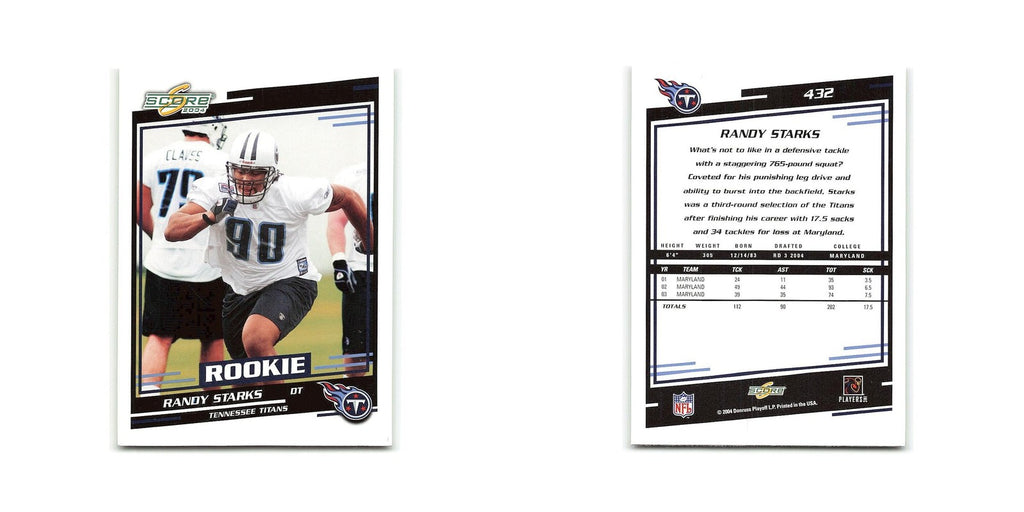 Randy Starks Rookie 2004 Score #432 Tennessee Titans Football Card NM