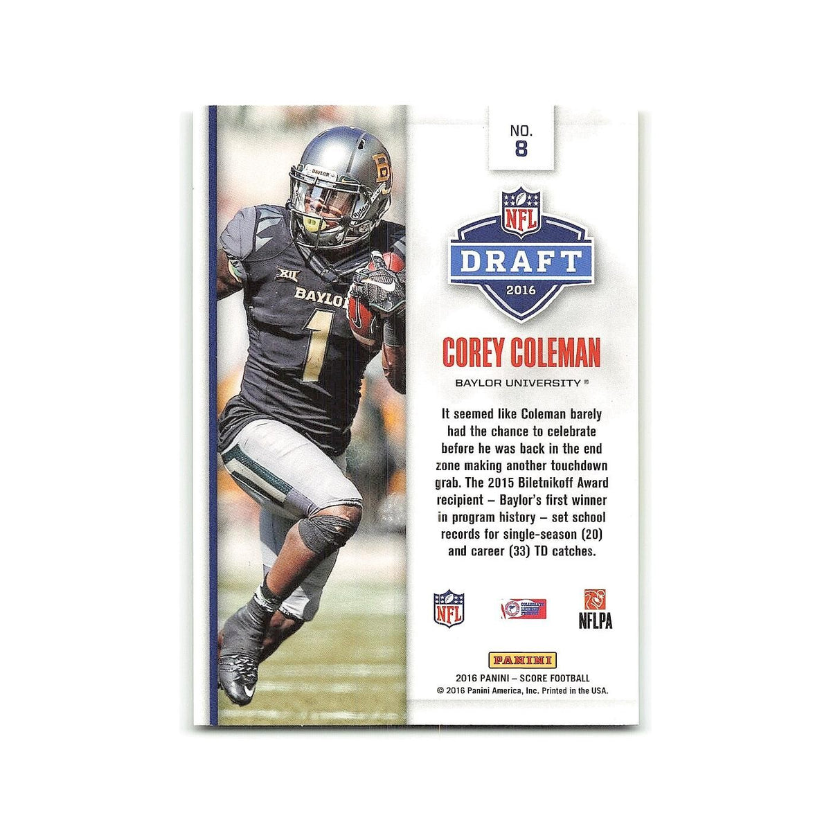 Corey Coleman Rookie 2016 Score NFL Draft #8 Baylor Bears Football Card NM