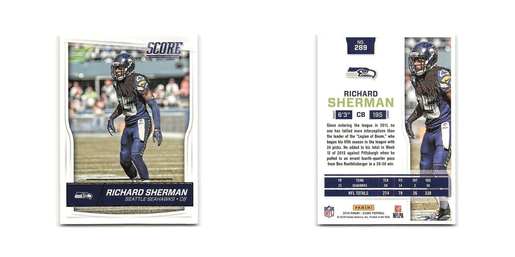 Richard Sherman 2016 Score #289 Seattle Seahawks Football Card NM