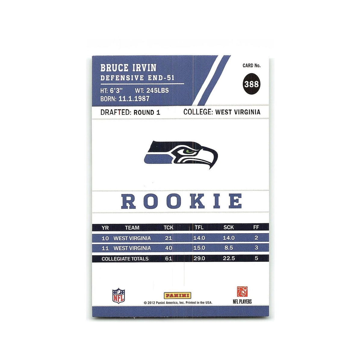 Bruce Irvin Rookie 2012 Score #388 Seattle Seahawks Football Card NM