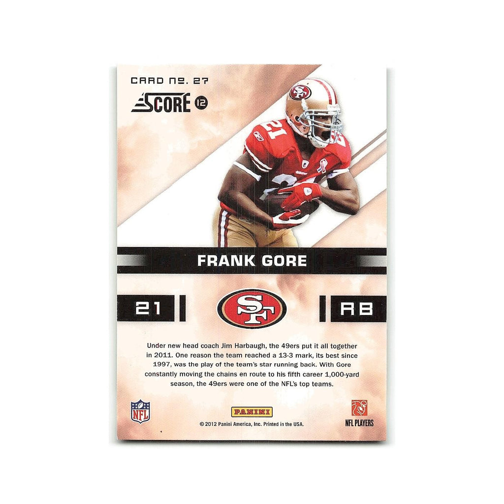 Frank Gore 2012 Score In the Zone #27 San Francisco 49ers Football Card NM