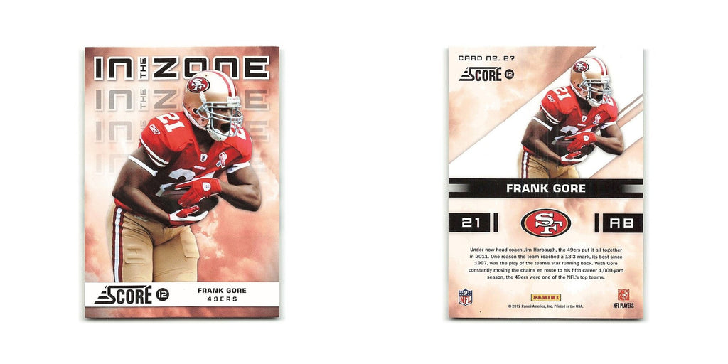 Frank Gore 2012 Score In the Zone #27 San Francisco 49ers Football Card NM