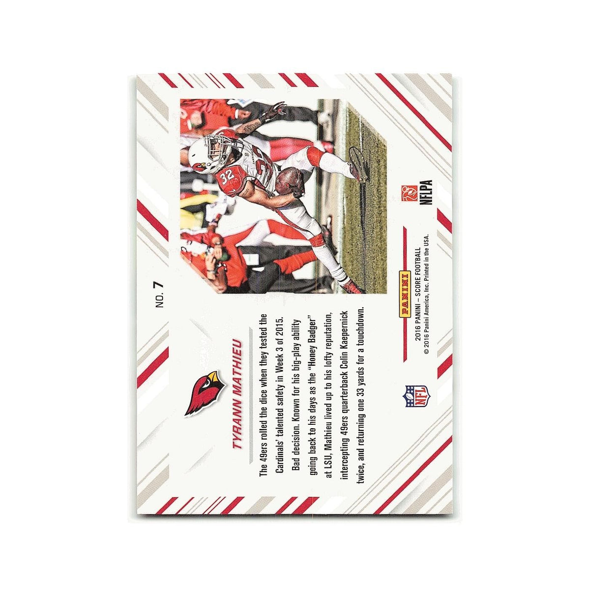 Tyrann Mathieu 2016 Score No-Fly Zone #7 Arizona Cardinals Football Card NM