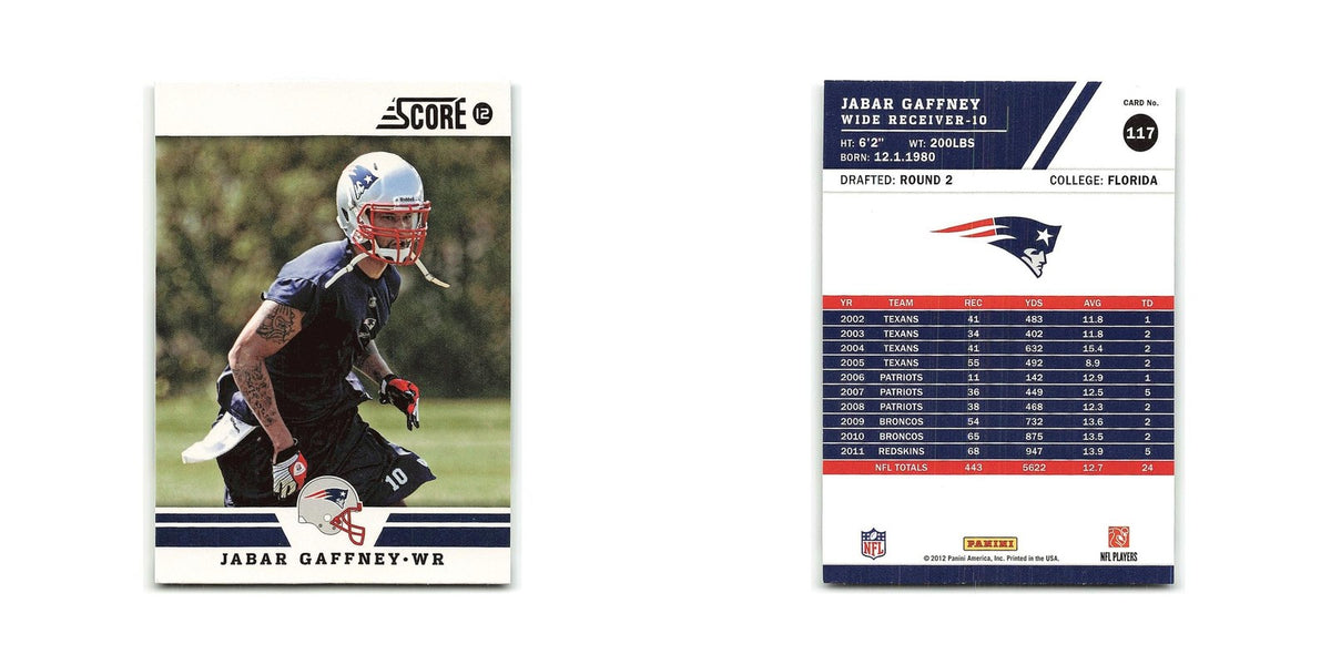 Jabar Gaffney 2012 Score #117 New England Patriots Football Card NM