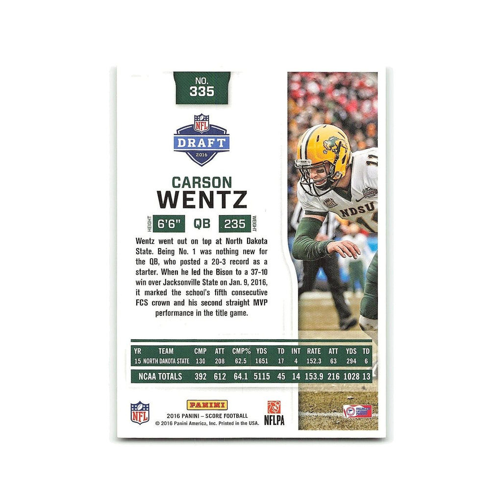 Carson Wentz Rookie 2016 Score #335 North Dakota State Bison Football Card NM