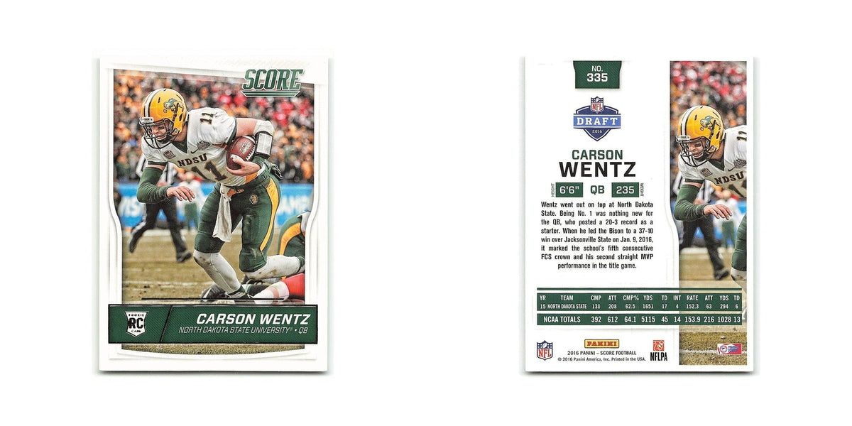Carson Wentz Rookie 2016 Score #335 North Dakota State Bison Football Card NM