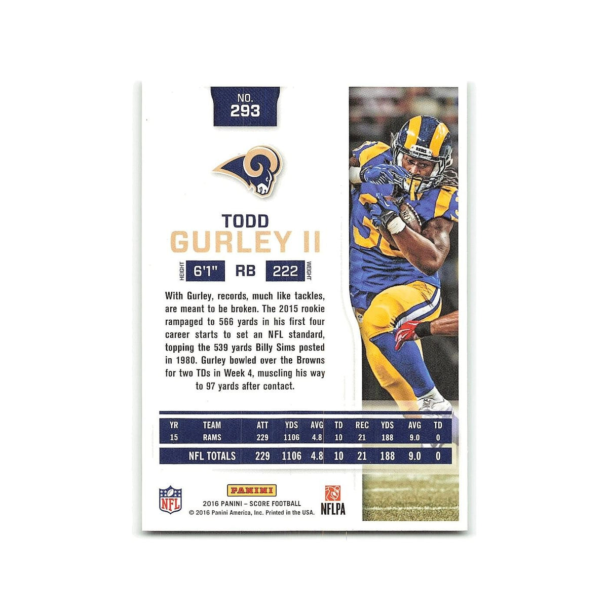 Todd Gurley II 2016 Score #293 Los Angeles Rams Football Card NM