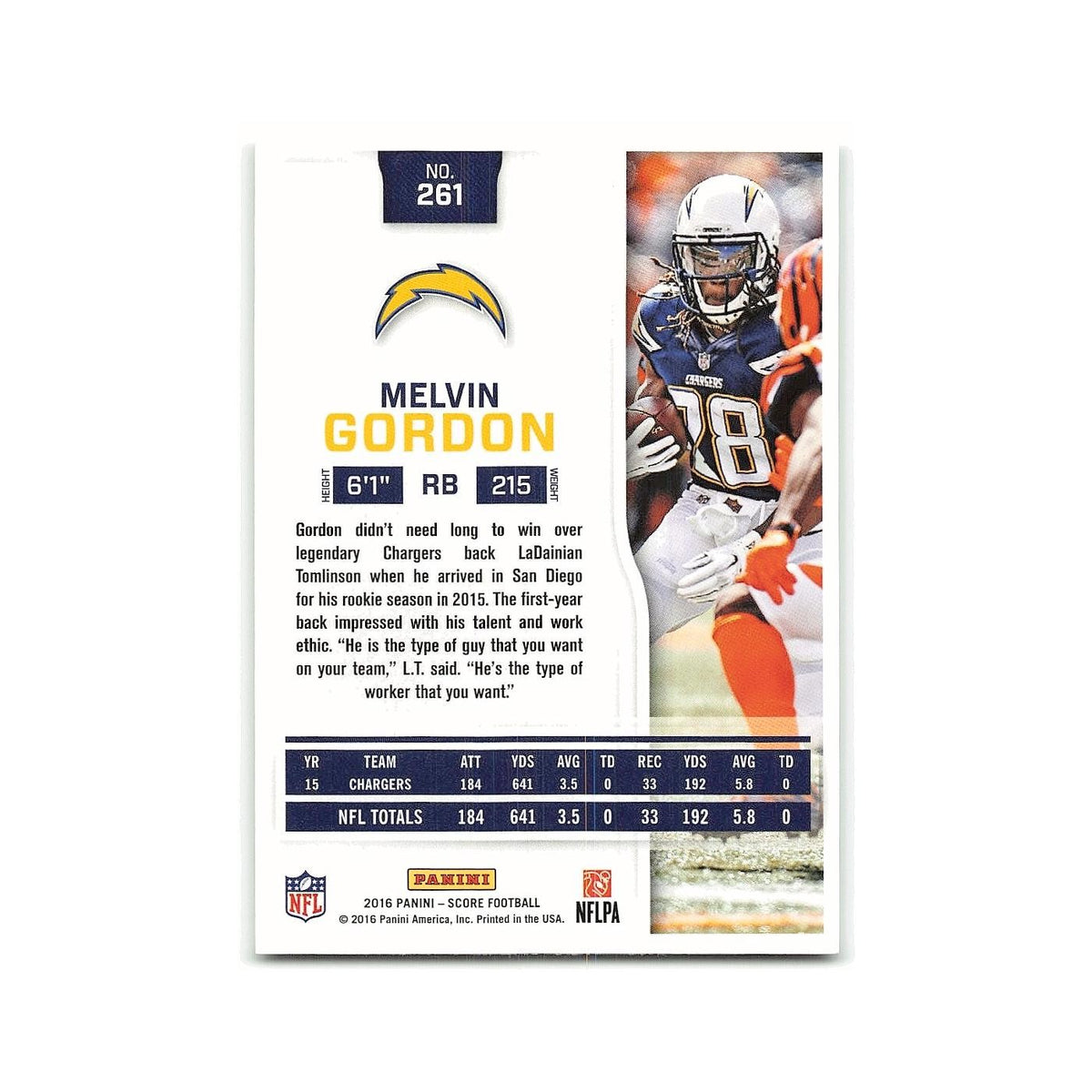 Melvin Gordon 2016 Score #261 San Diego Chargers Football Card NM