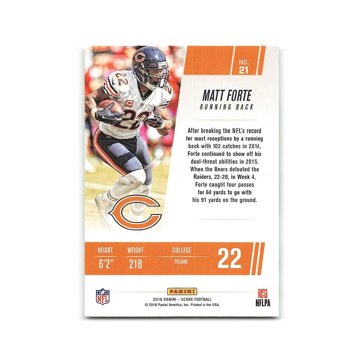 Matt Forte 2016 Score Franchise #21 Chicago Bears Football Card NM