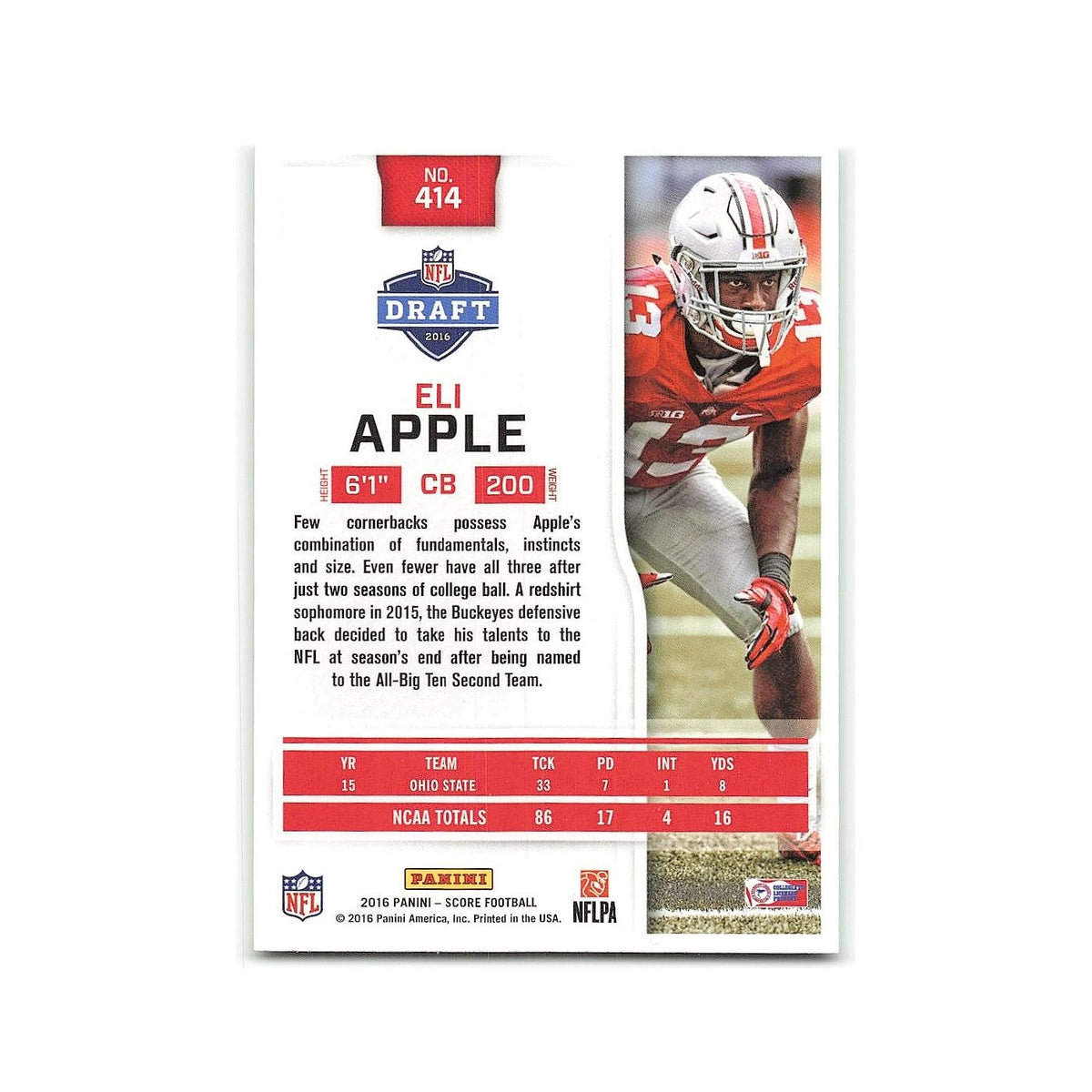 Eli Apple Rookie 2016 Score Scorecard #414 Ohio State Buckeyes Football Card NM