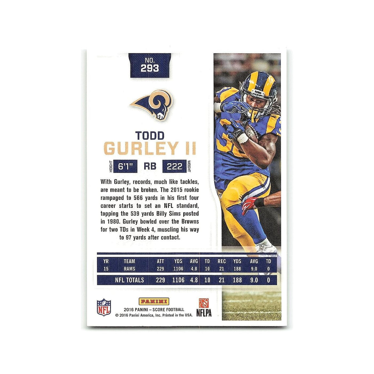 Todd Gurley II 2016 Score #293 Los Angeles Rams Football Card NM