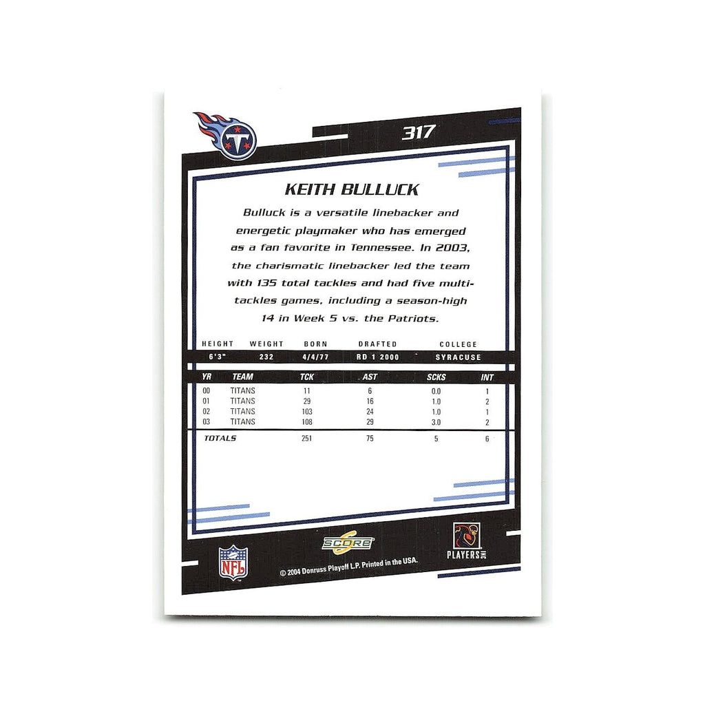 Keith Bulluck 2004 Score #317 Tennessee Titans Football Card NM