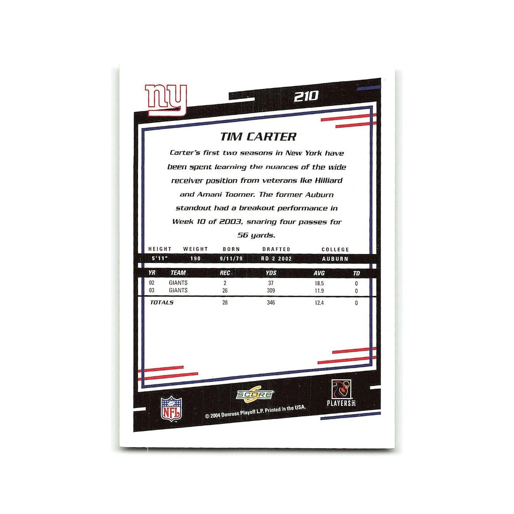 Tim Carter 2004 Score #210 New York Giants Football Card NM