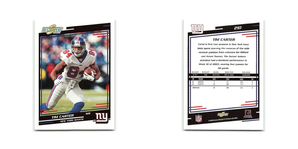 Tim Carter 2004 Score #210 New York Giants Football Card NM