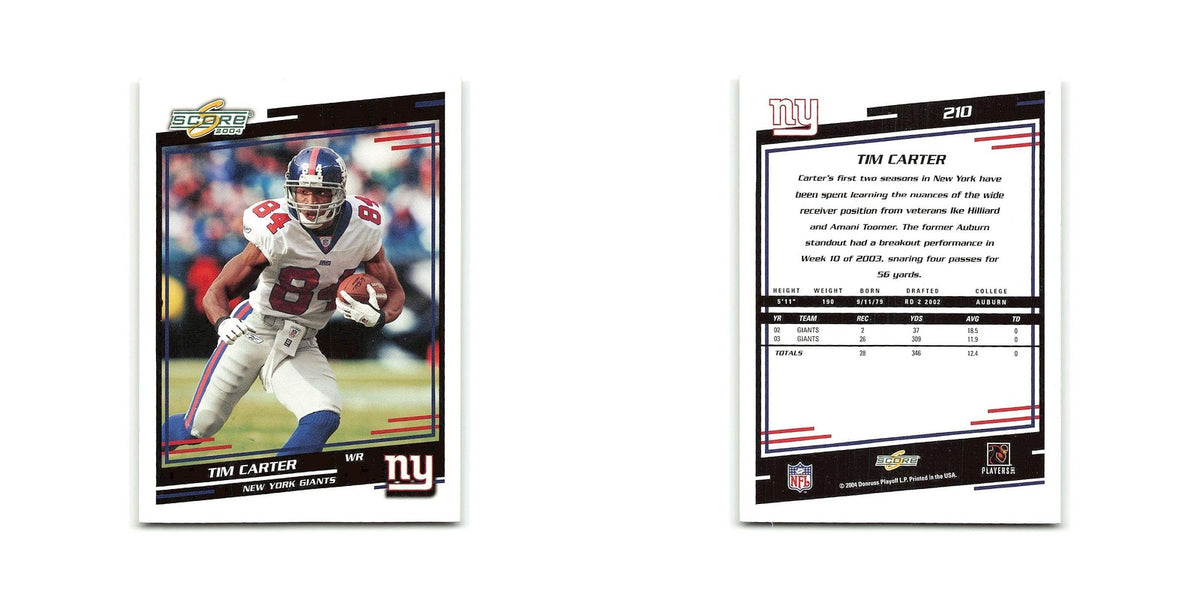 Tim Carter 2004 Score #210 New York Giants Football Card NM