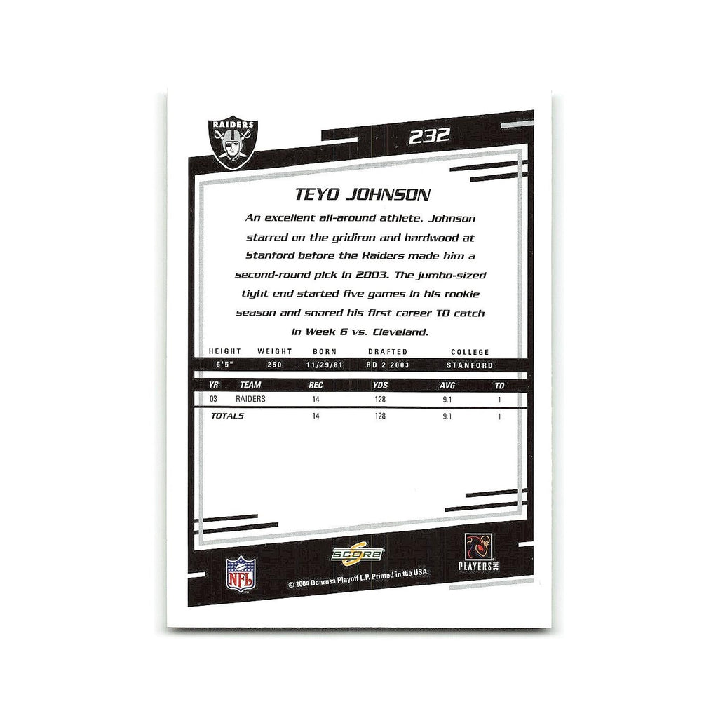 Teyo Johnson 2004 Score #232 Oakland Raiders Football Card NM