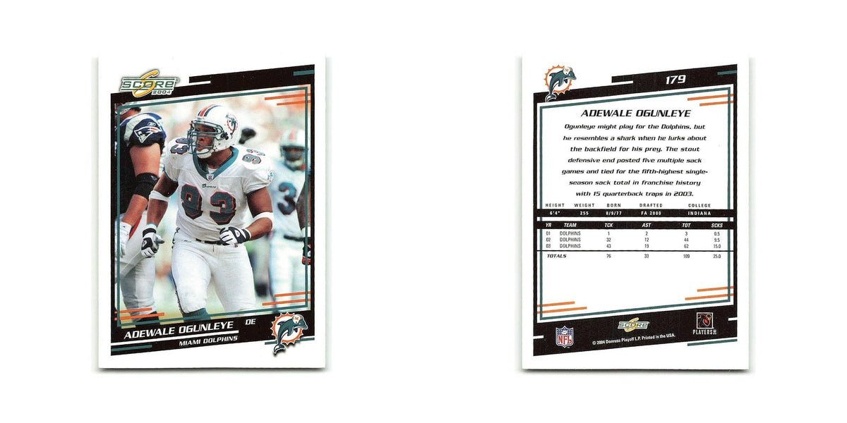 Adewale Ogunleye 2004 Score #179 Miami Dolphins Football Card NM