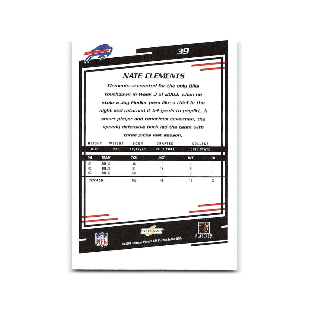 Nate Clements 2004 Score #39 Buffalo Bills Football Card NM