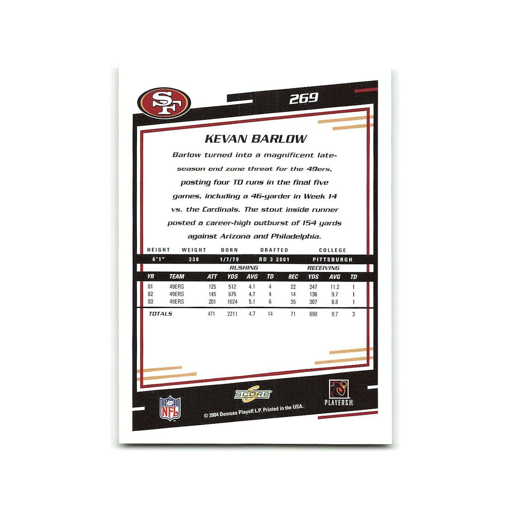Kevan Barlow 2004 Score #269 San Francisco 49ers Football Card NM