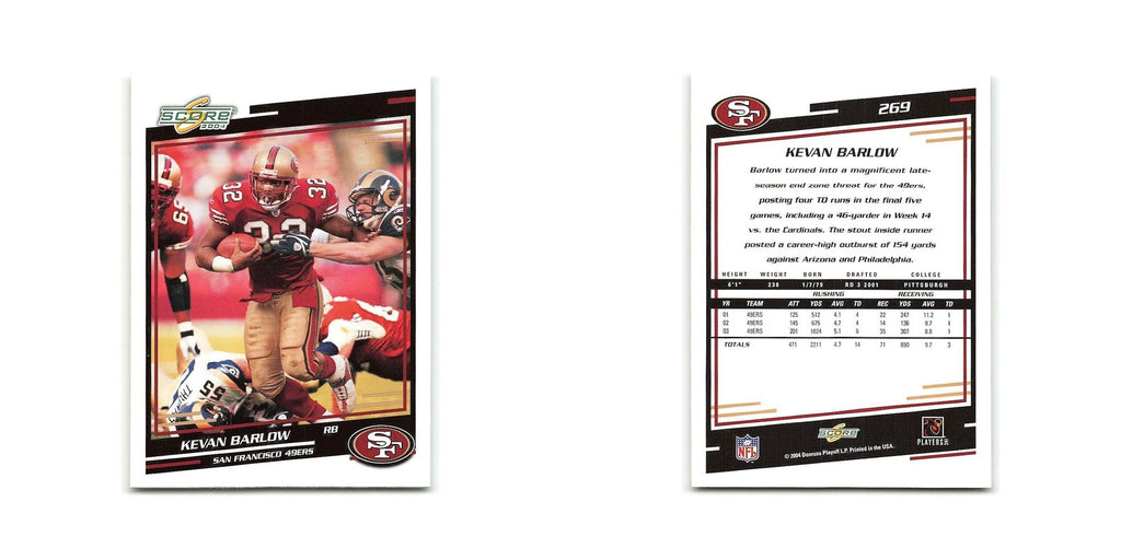 Kevan Barlow 2004 Score #269 San Francisco 49ers Football Card NM