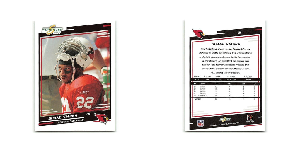Duane Starks 2004 Score #9 Arizona Cardinals Football Card NM