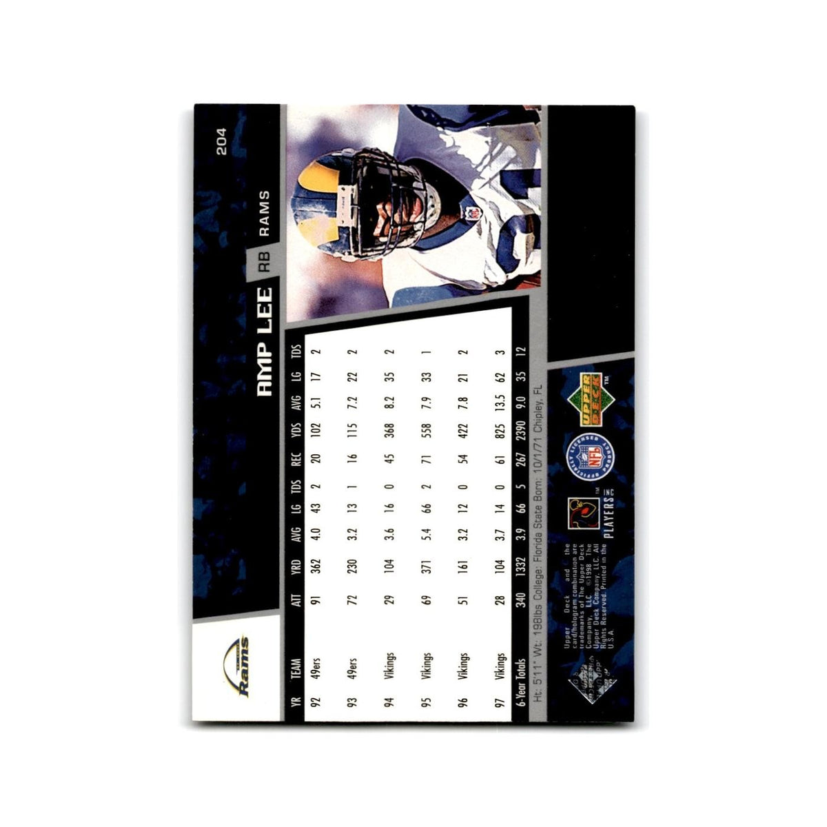 Amp Lee 1998 Upper Deck #204 St. Louis Rams Football Card NM
