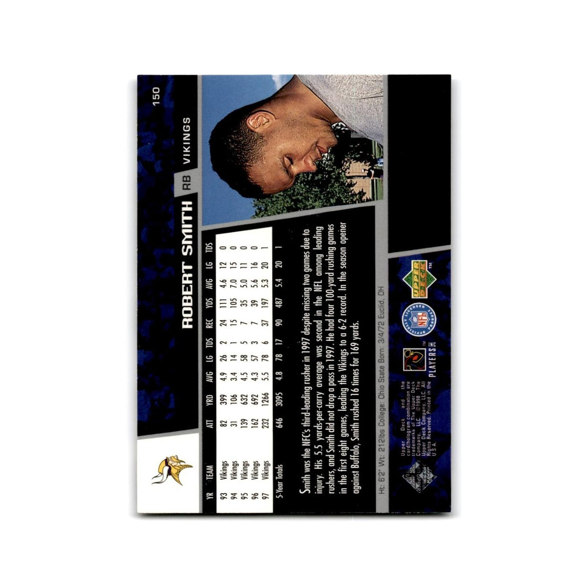 Robert Smith 1998 Upper Deck #150 Minnesota Vikings Football Card NM