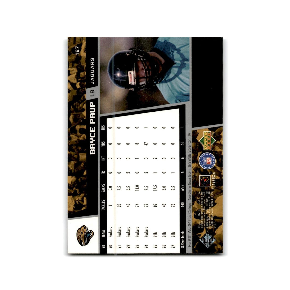 Bryce Paup 1998 Upper Deck #127 Jacksonville Jaguars Football Card NM