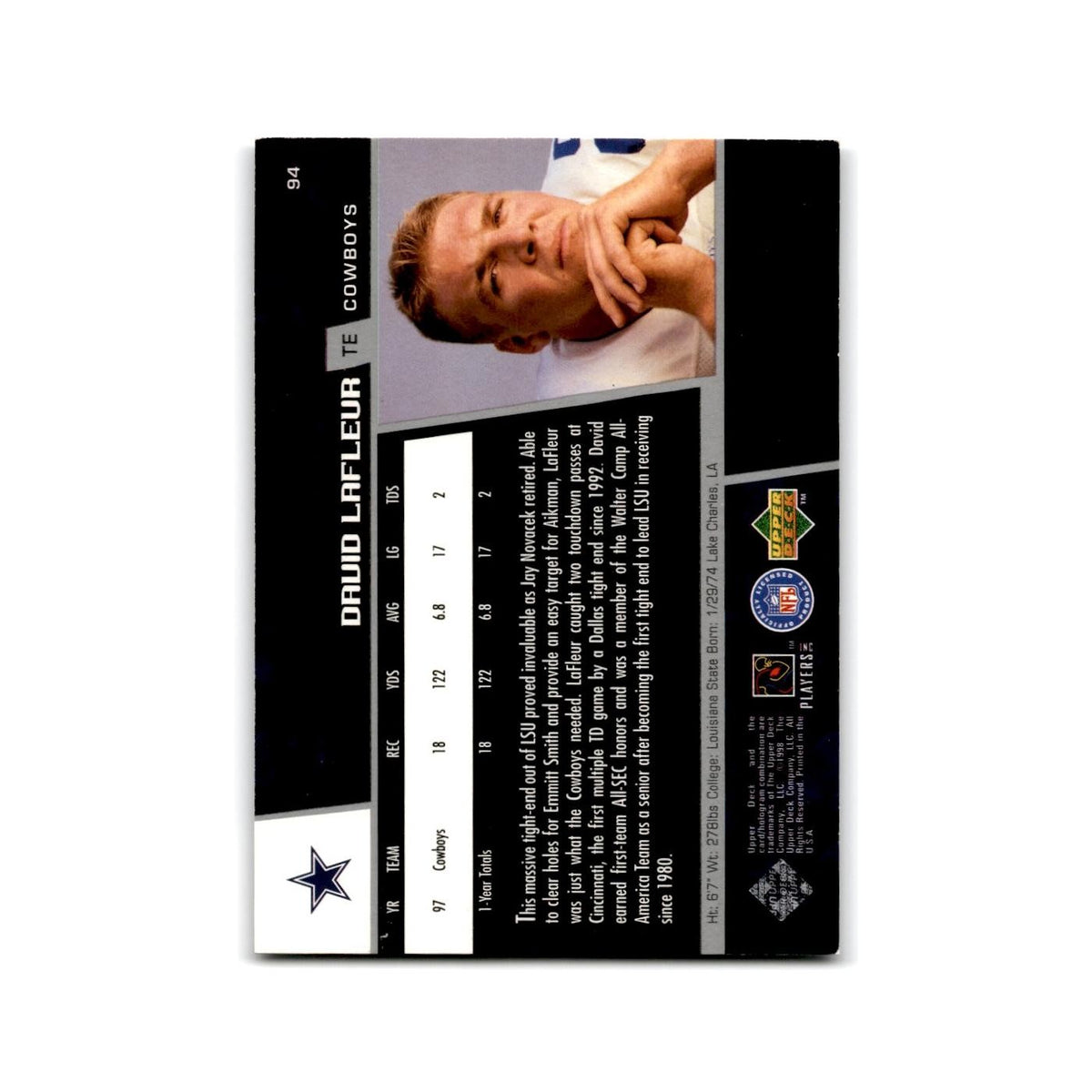 David LaFleur 1998 Upper Deck #94 Dallas Cowboys Football Card NM