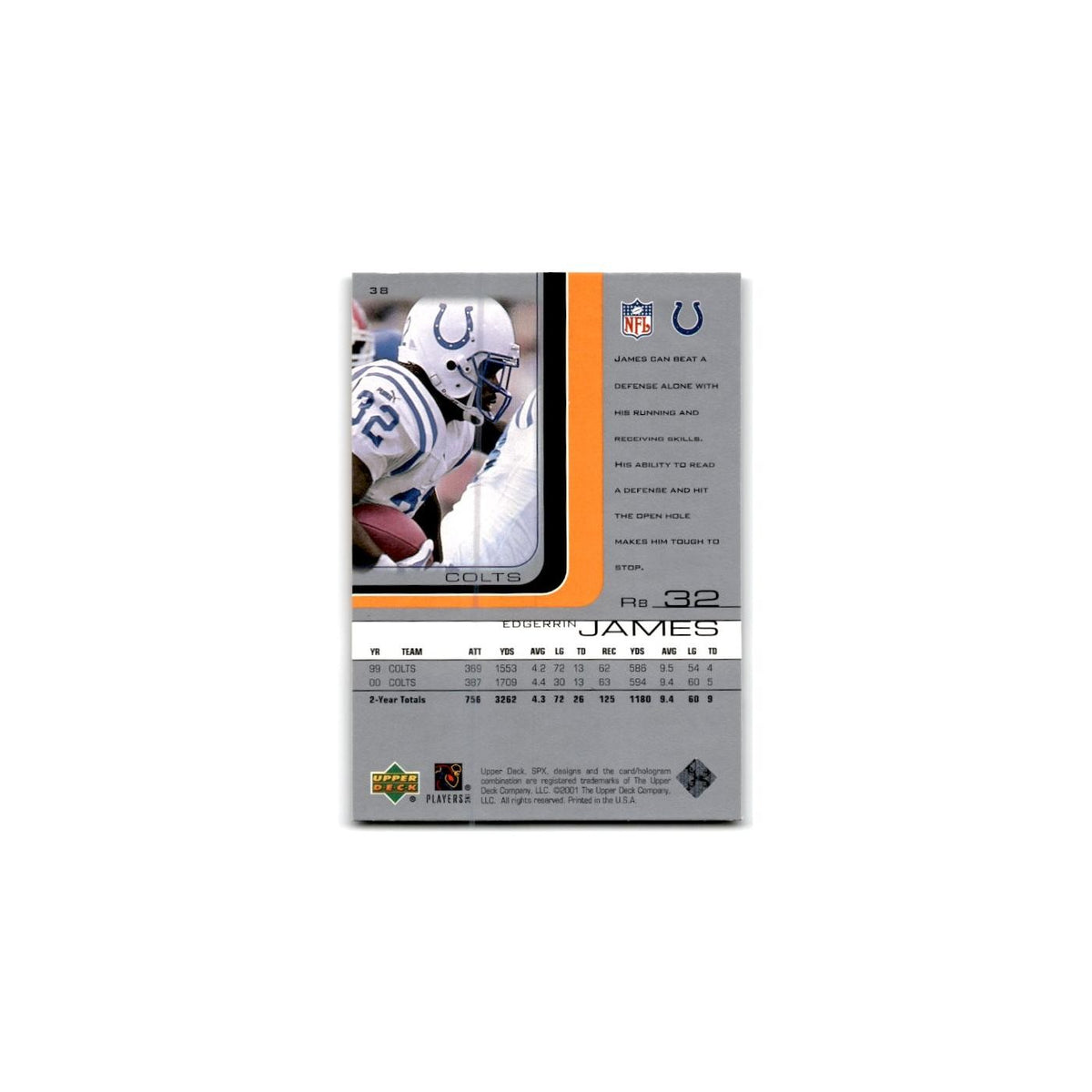 Edgerrin James 2001 SPx #38 Indianapolis Colts Football Card NM