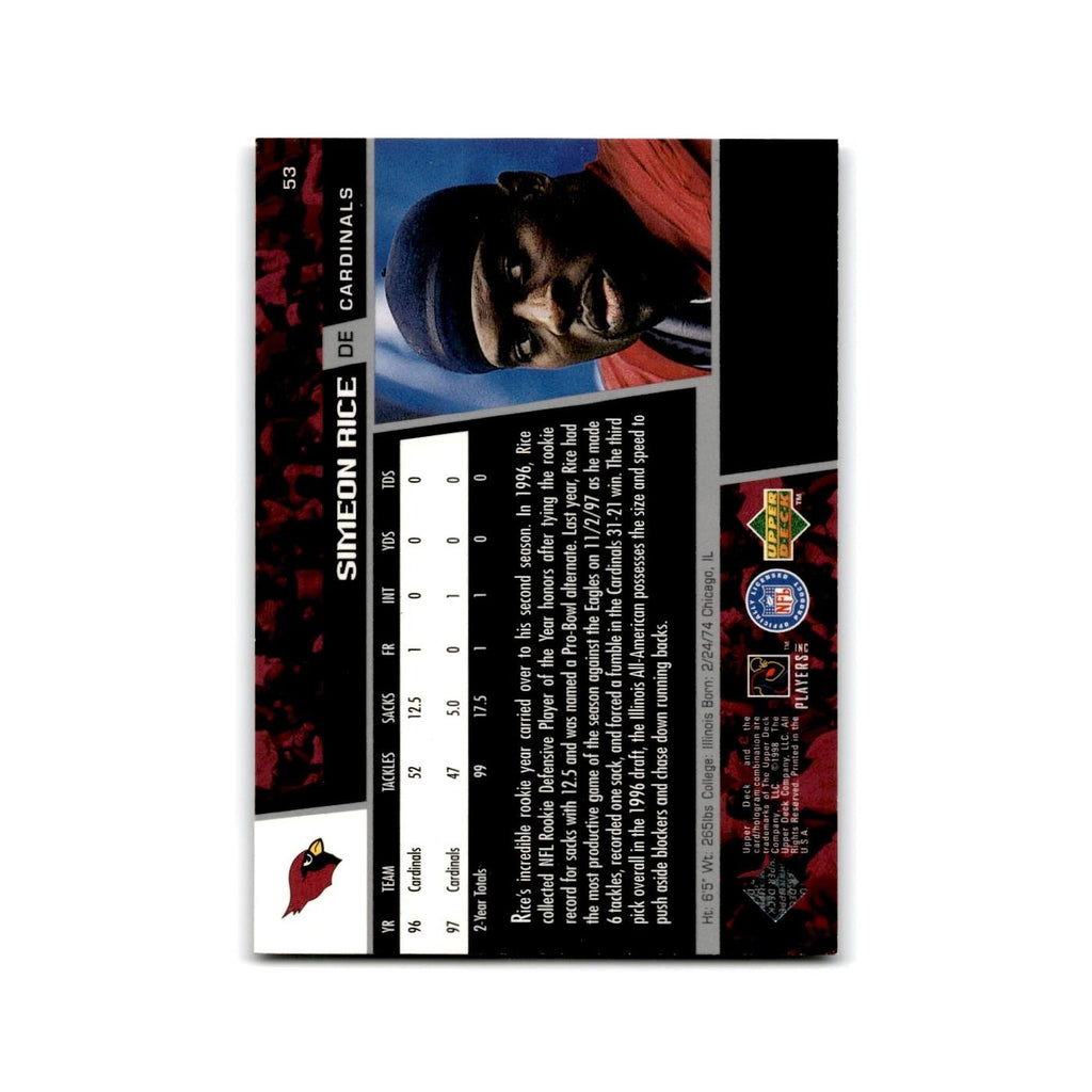 Simeon Rice 1998 Upper Deck #53 Arizona Cardinals Football Card NM