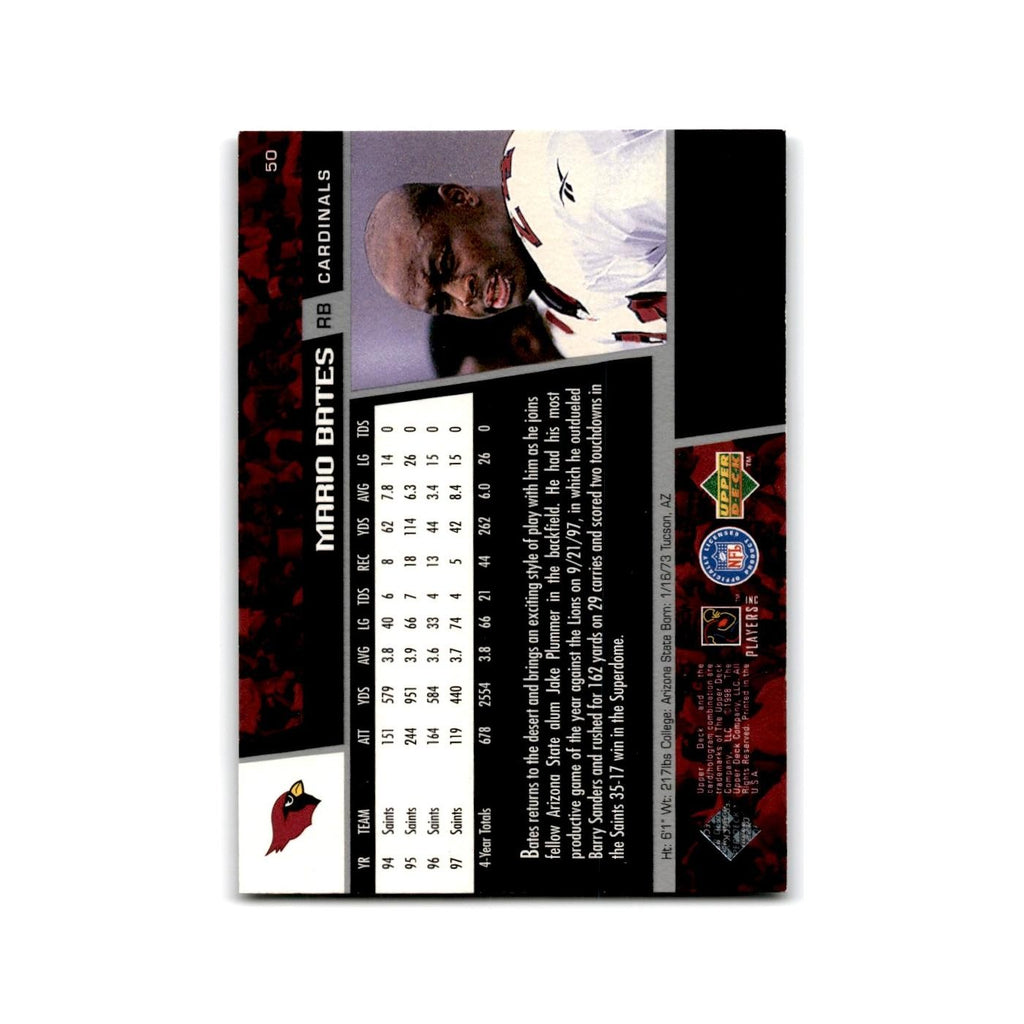 Mario Bates 1998 Upper Deck #50 Arizona Cardinals Football Card NM