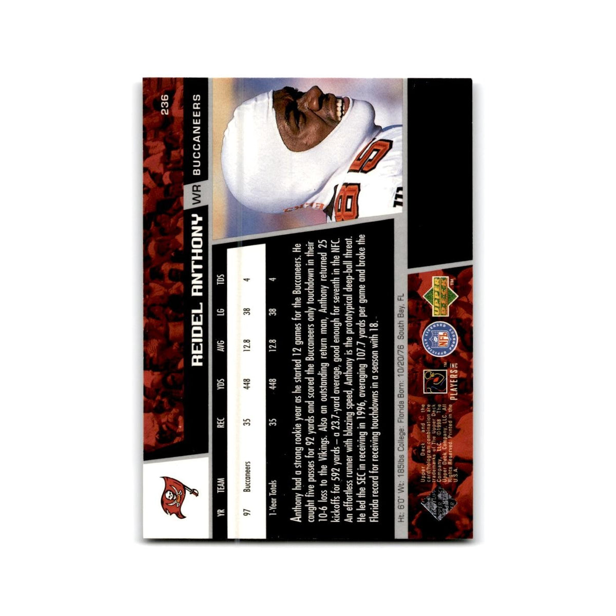 Reidel Anthony 1998 Upper Deck #236 Tampa Bay Buccaneers Football Card NM