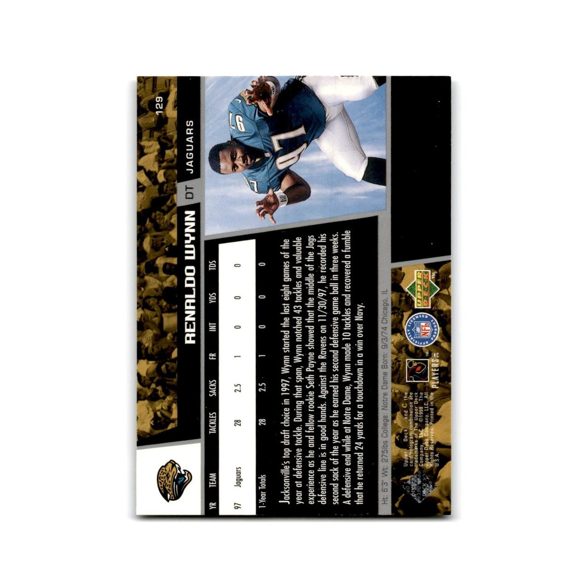 Renaldo Wynn 1998 Upper Deck #129 Jacksonville Jaguars Football Card NM