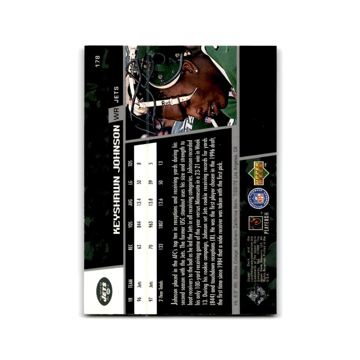 Keyshawn Johnson 1998 Upper Deck #178 New York Jets Football Card NM