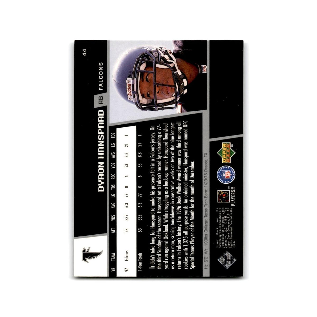 Byron Hanspard 1998 Upper Deck #44 Atlanta Falcons Football Card NM