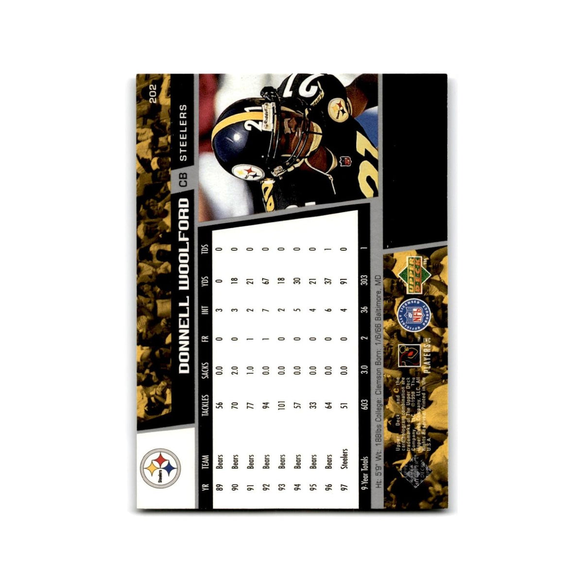Donnell Woolford 1998 Upper Deck #202 Pittsburgh Steelers Football Card NM