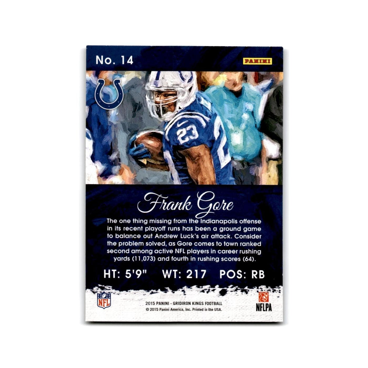 Frank Gore 2015 Panini Gridiron Kings #14 Indianapolis Colts Football Card NM