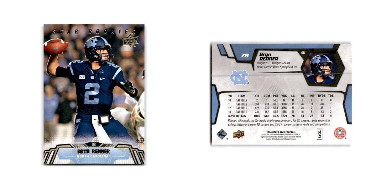 Bryn Renner Rookie 2014 Upper Deck #78 North Carolina Tar Heels Football Card NM