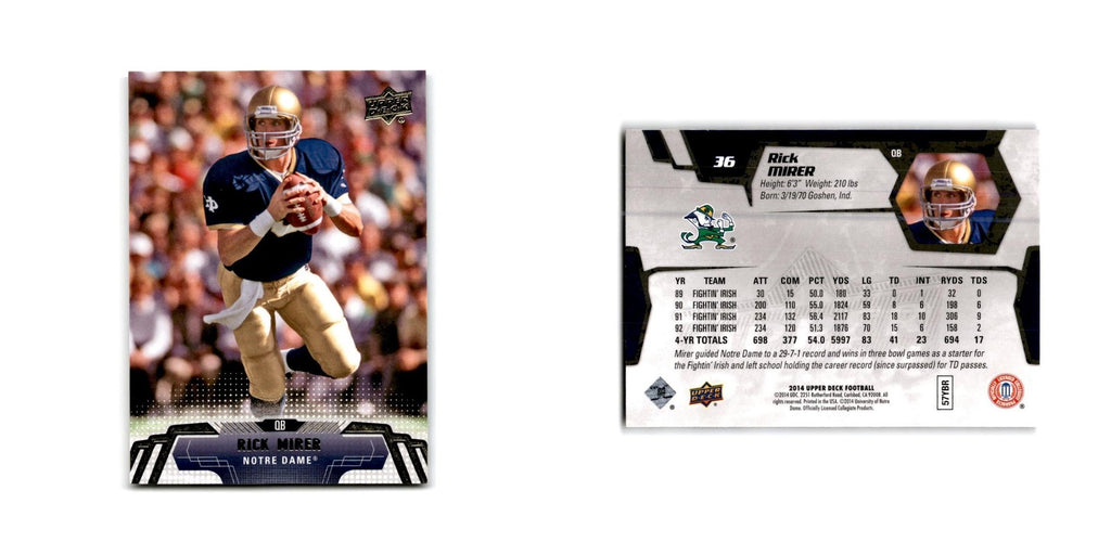 Rick Mirer 2014 Upper Deck #36 Notre Dame Fighting Irish Football Card NM