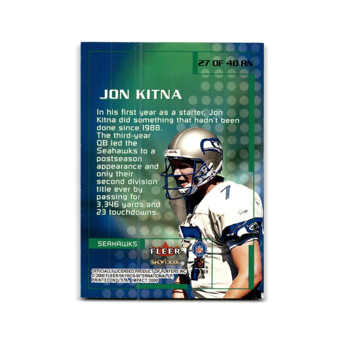 Jon Kitna 2000 Impact Rewind '99 #27 Seattle Seahawks Football Card NM