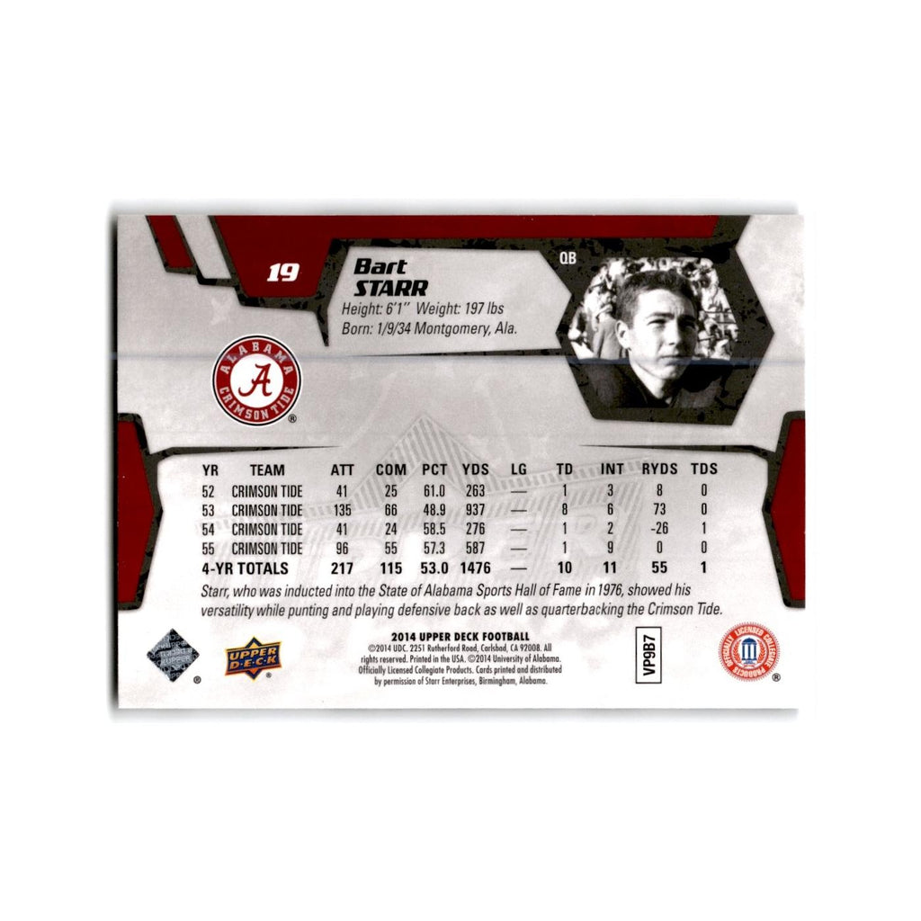 Bart Starr 2014 Upper Deck #19 Alabama Crimson Tide Football Card NM