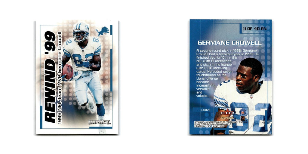 Germane Crowell 2000 Impact Rewind '99 #11 Detroit Lions Football Card NM