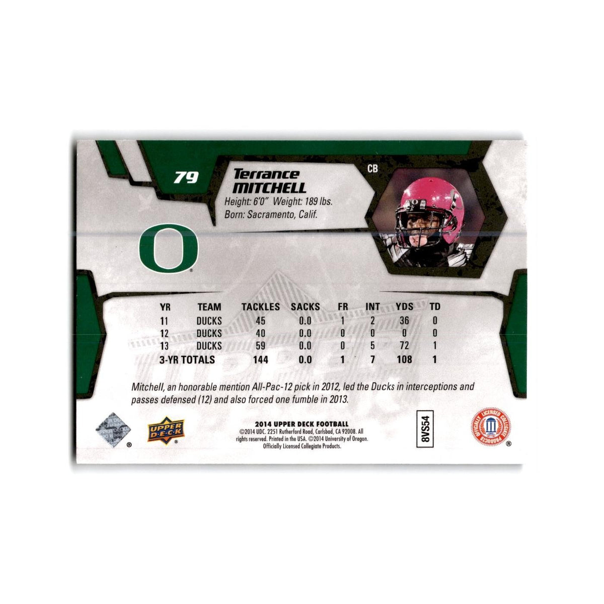 Terrance Mitchell Rookie 2014 Upper Deck #79 Oregon Ducks Football Card NM