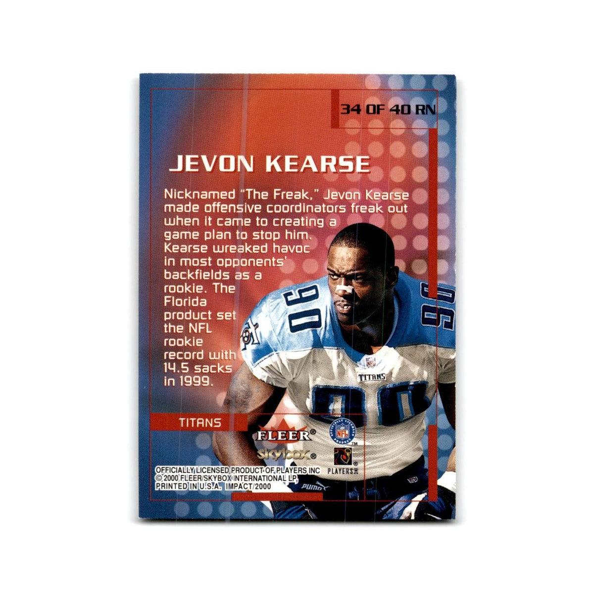 Jevon Kearse 2000 Impact Rewind '99 #34 Tennessee Titans Football Card NM