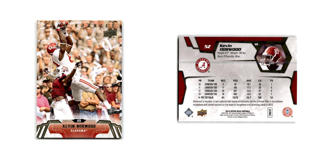 Kevin Norwood Rookie 2014 Upper Deck #52 Alabama Crimson Tide Football Card NM
